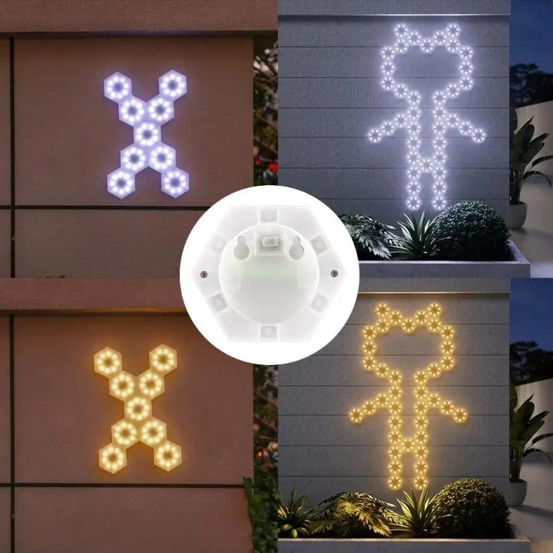 6Pcs Solar Outdoor Wall Lights Spliceable Waterproof Hexagonal Lights for Garden Decoration Atmospheres Lighting