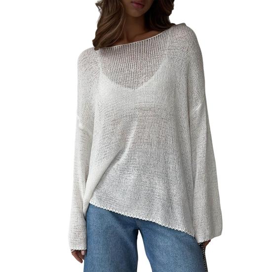 Dame Strikketopper Rund Hals Langermet Genser Topper Løs Passform Ensfarget Høst Pullover Topper Strikk