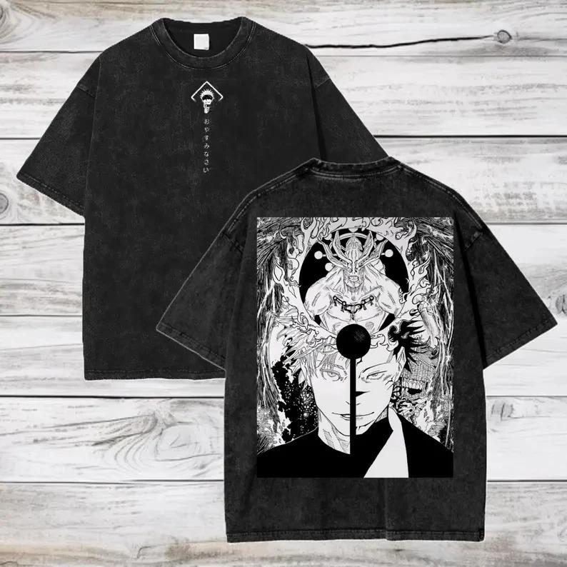 Camiseta Oversize Lavado Ácido Anime Jujutsu Kaisen Suguru Geto Camiseta Anime Hombre Mujer Regalo para Él Camiseta Hombre Camiseta de Algodón Negra