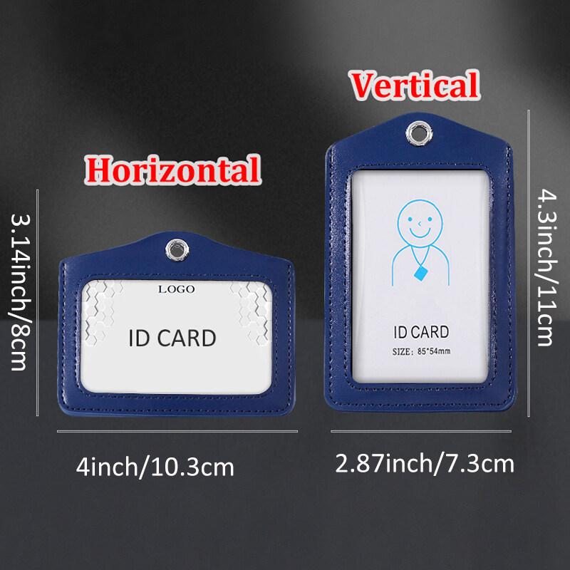 Formal Business ID Badge Holder Durable Real Leather Work Chest Card Pouch with Lanyard Simple Classic Black Stationery