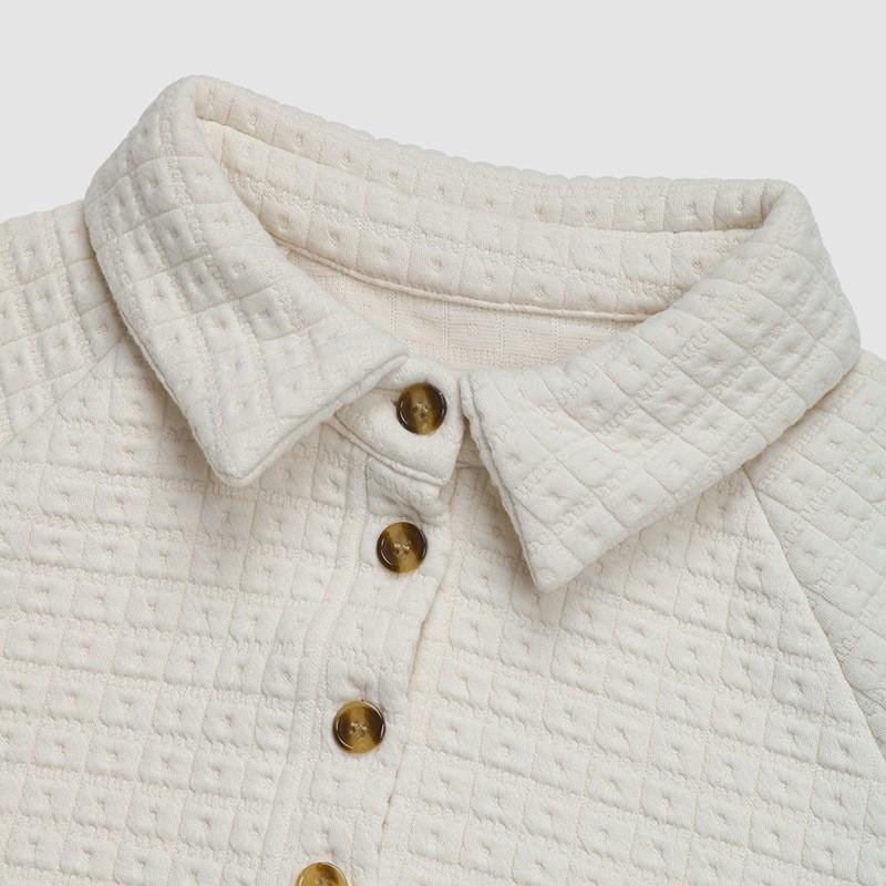Womens Thick Warm Hoodless Sweatshirt With Textured Collar Loose Fit Fall Winter Casual Top