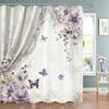 Watercolor Purple Flowers and Butterflies Printed Shower Curtain, Bathroom Curtain, Home Decoration Curtain with Hooks
