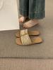 Ethnic style woven word with flat bottom slippers women's summer wear 2025 new casual beach sandals