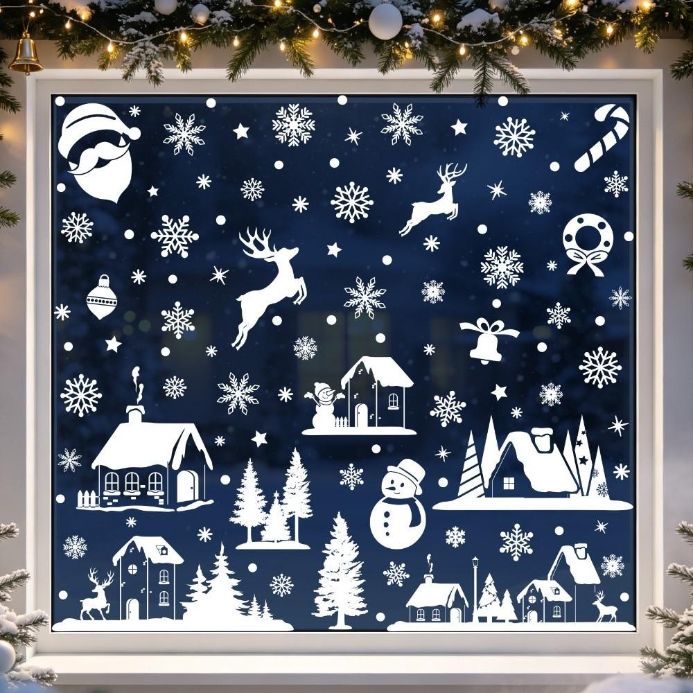 4 Sheets Removable Static Christmas Static Cling Decal Xmas Party Door Stickers Party Supplies