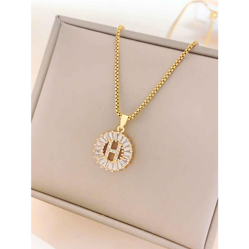 Necklace Does Not Fade, Women's Summer Square Circle Letter Necklace, Titanium Steel Necklace, Versatile High-end Clavicle Chain