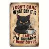 Placa de Ferro Vintage Não Me Importo Que Dia É Só Quero Café Design de Gato Decoração para Pendurar na Parede para Dormitório Bar Café Kit