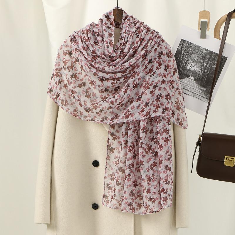 New plant flower print Bali yarn long shawl hot-selling thin breathable sunscreen windproof scarf women