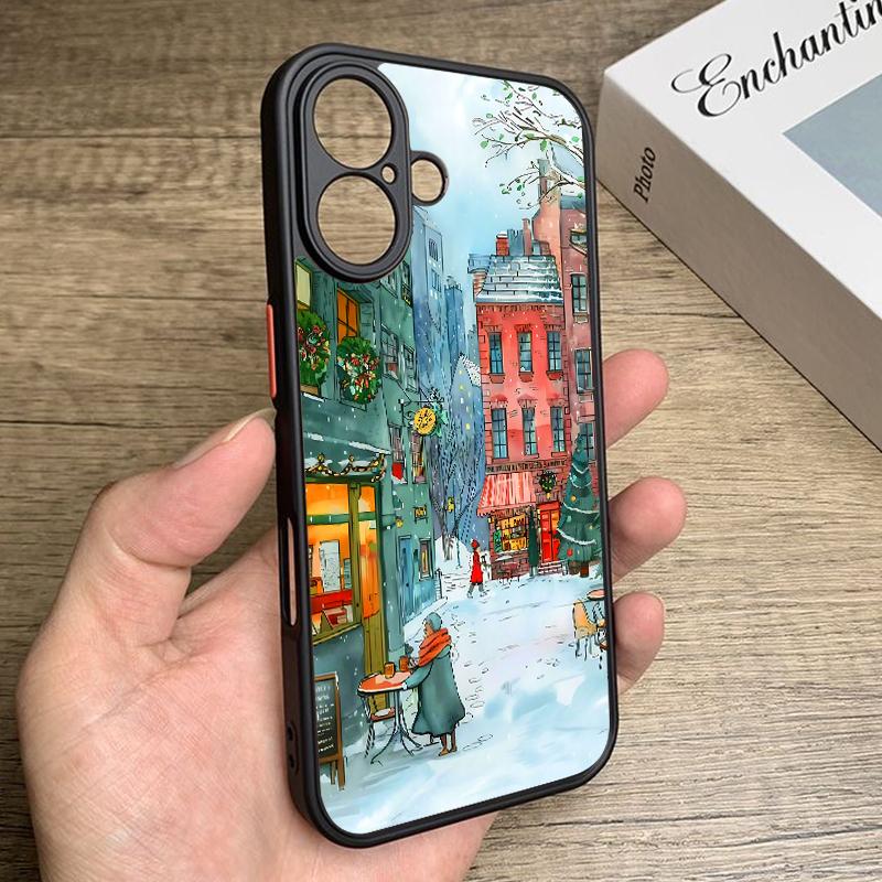 Snowy Town Street Phone Case For iPhone 17 Pro Max Funda iPhone 16 Pro Max 13 15 14 Air 16e Soft Edge Matte Back Cover Coque