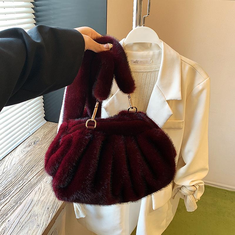 Fashion Pleated Cloud Bag Soft Faux Fur Handbag Popular Korean-style Underarm Crossbody Bag Comfortable Women's Shoulder Bags