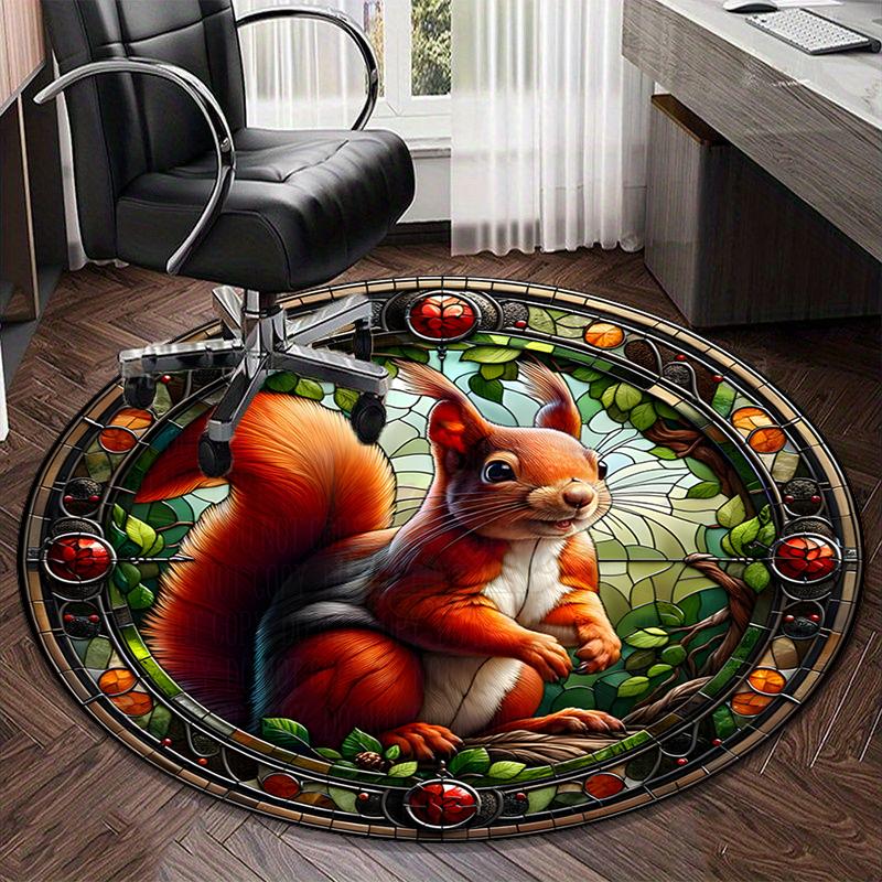 Squirrel And Acorns Stained Glass round carpet Chair cushion Round Entryway Rug, Soft Round Rugs for Living Room, Bedroom, Circle Carpet decor gifts
