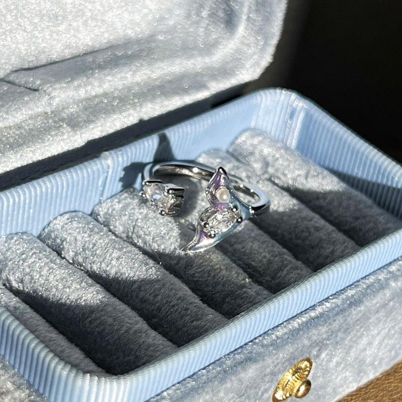 Ocean wind gradual change fish tail simple design pearl light luxury ring femininity personality butterfly fashion index finger ring