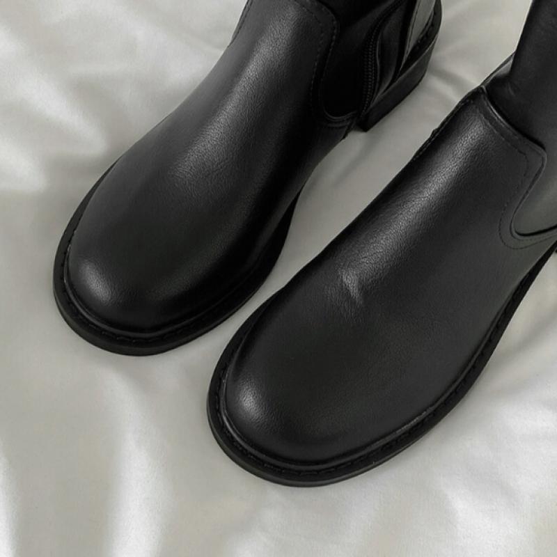 Gomvely Women Leather Mid Long Boots 4.5cm