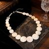 Vacation Style White Shell Disc Necklace for Women Luxury Round Seashell Beaded Collarbone Chain Minimalist Versatile Jewelry
