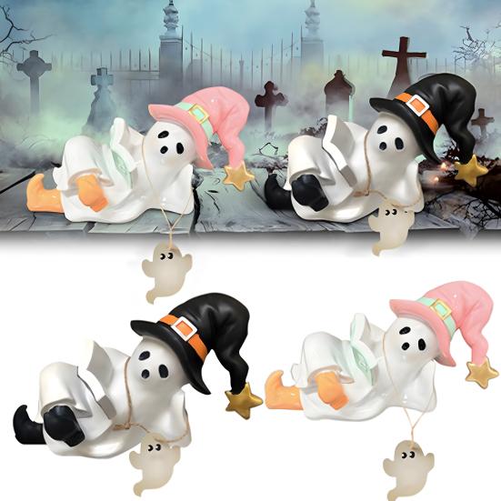 Halloween Ghost Statue Resin Sculpture Waterproof UV Resistant Holding Book Tabletop Decoration Party Ornament