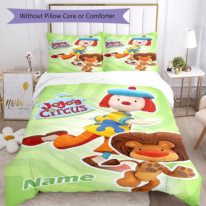 3pcs Custom Name JoJo's Circus Bedding Set Duvet Cover Closure Includes 1 Duvet Cover & 2 Pillowcases, Soft and Comfortable for All Seasons.