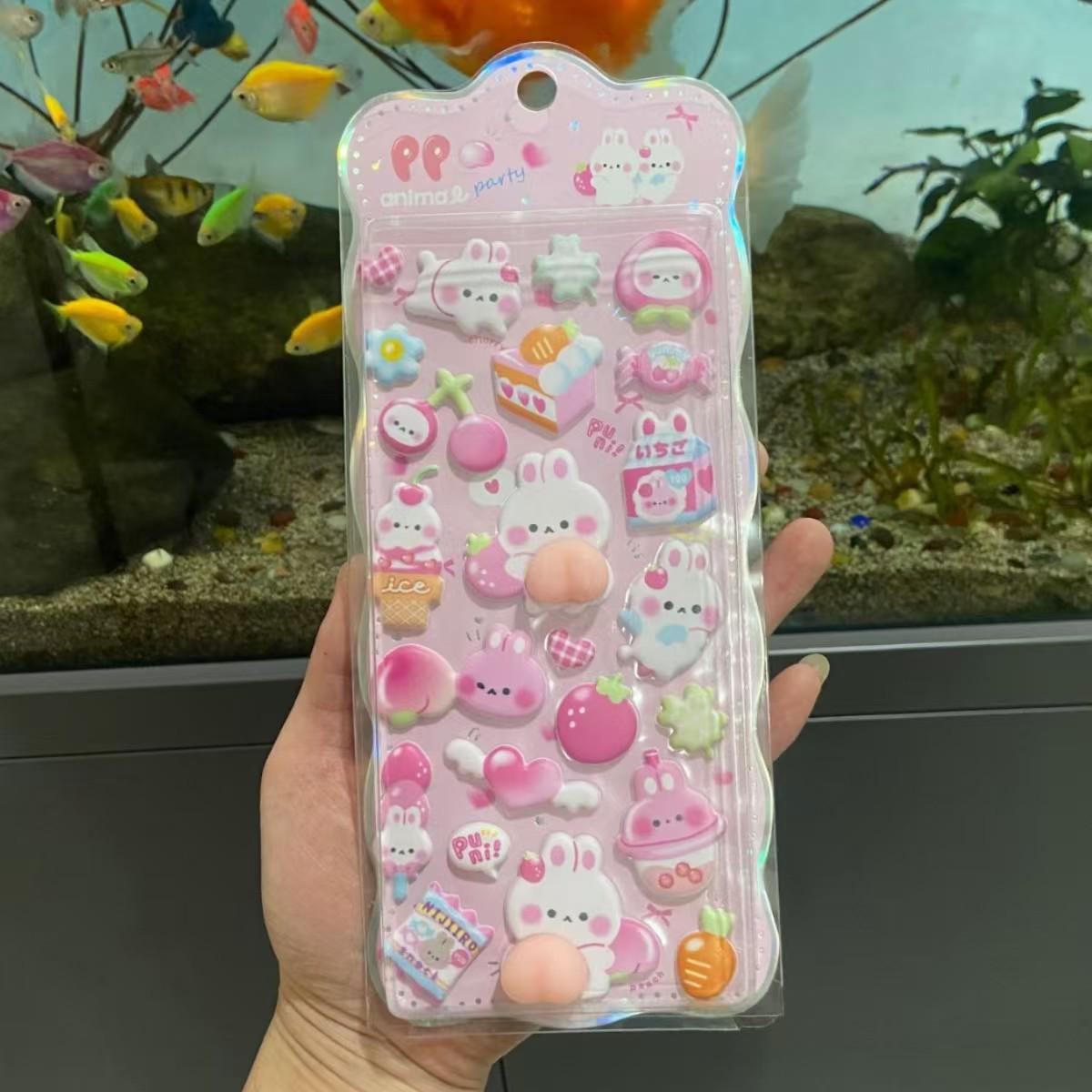 

3D Peach Butt Squeeze Toy & Cute Cartoon Animal Stickers for Kids - DIY Embossed Decoration & Stress Relief