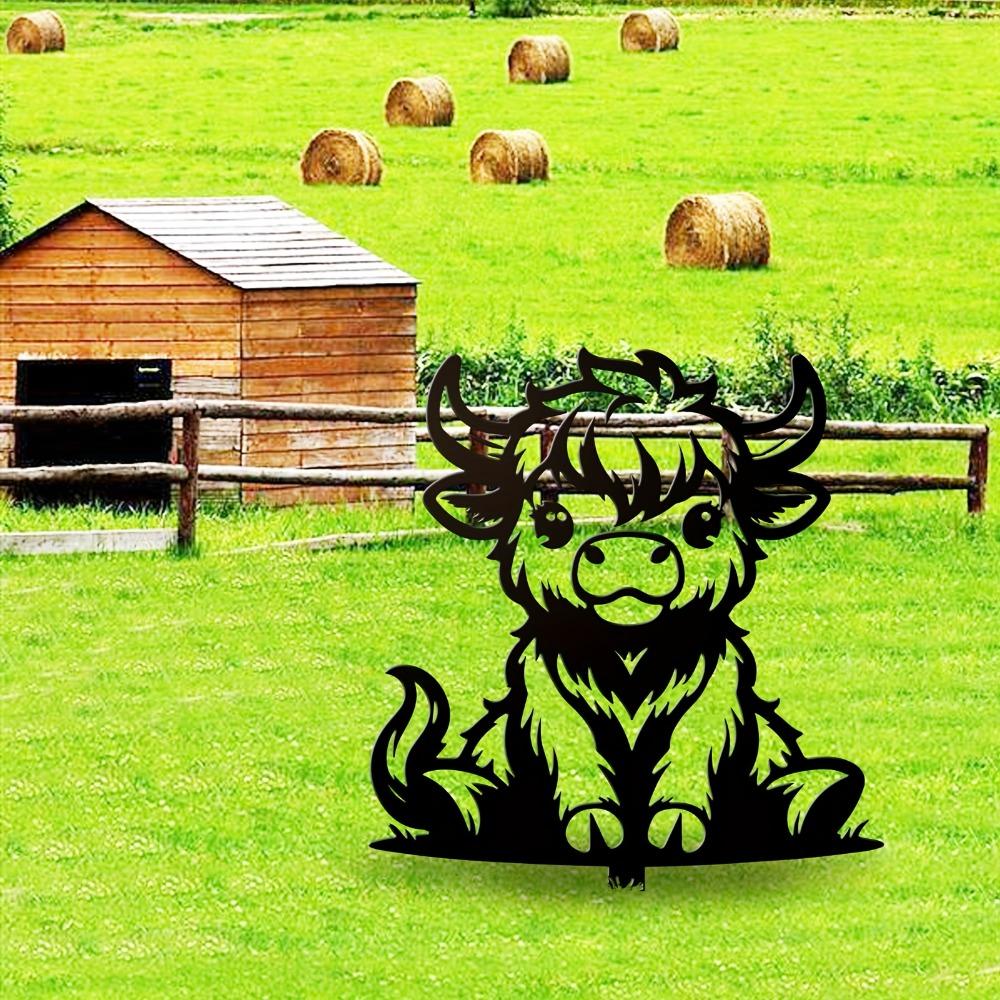 Wrought Iron Highland Cow Garden Stake Metal Art Outdoor Yard Decor Spring Gift
