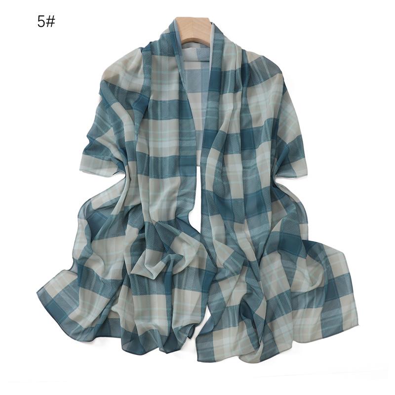 Fashion New Print 175*70cm Classic British Plaid Women Chiffon Hijab Scarf Lady Wraps Shawls Muslim Headband Islamic Scarves