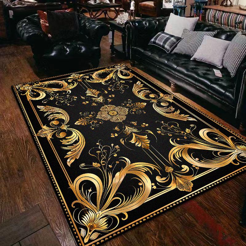 Senior Golden Border Home Decoration Luxury Living Room Rugs Soft Flannel Coffee Tables Mat Easy Clean Non-slip Carpet for Rooms