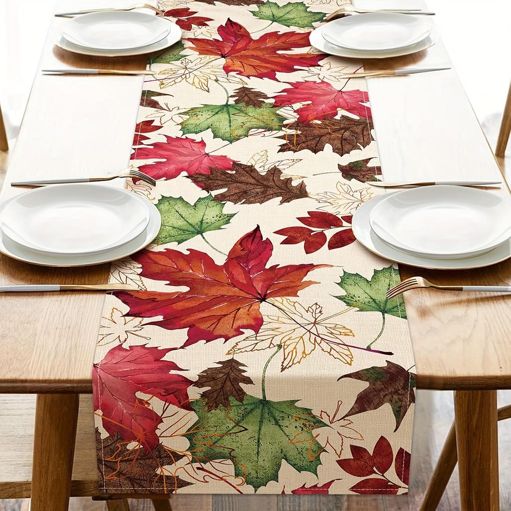 1 Piece Of Autum Maple Leaf Theme Table Runner, Painted With Colorful Fallen Leaves, Suitable For Restaurant, Home, Picnic, Cafe, Autum Party Decorati