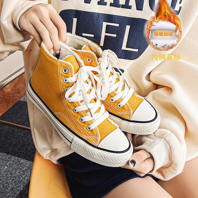 High-top men's shoes velvet canvas shoes men's autumn and winter new versatile warm two cotton shoes men's casual board shoes