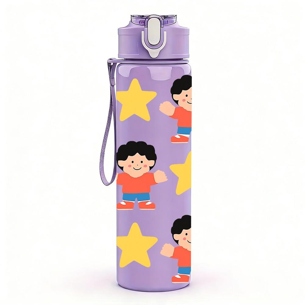 1PC Kids Star Group Figure 750ml Color Plastic Sports Water Bottle Leakproof Flip Straw Lid Suitable for Sports Office Home Use