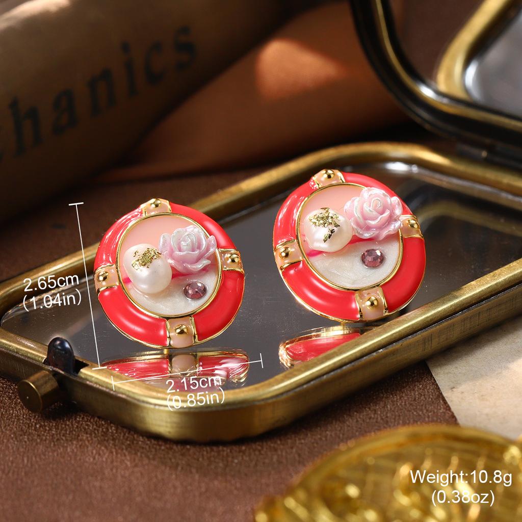 New Chinese Flower Earrings New Xia Baroque Pearl Oil Painting Series Love Enamel Stud Earrings High-end Earrings Women