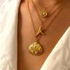 Ocean Themed Starfish Shell Stainless Steel Adjustable Lightweight Necklace Fashion Jewelry For Women Daily Wear