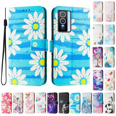Blue Daisy Luxury Painted Leather Case Wallet Book Style Cover for Vivo Y20,Y35,Y51A,Y56,V27,Y78,V29,Y27,Y33S,Y19,V29E,Y17S,Y30,S19...