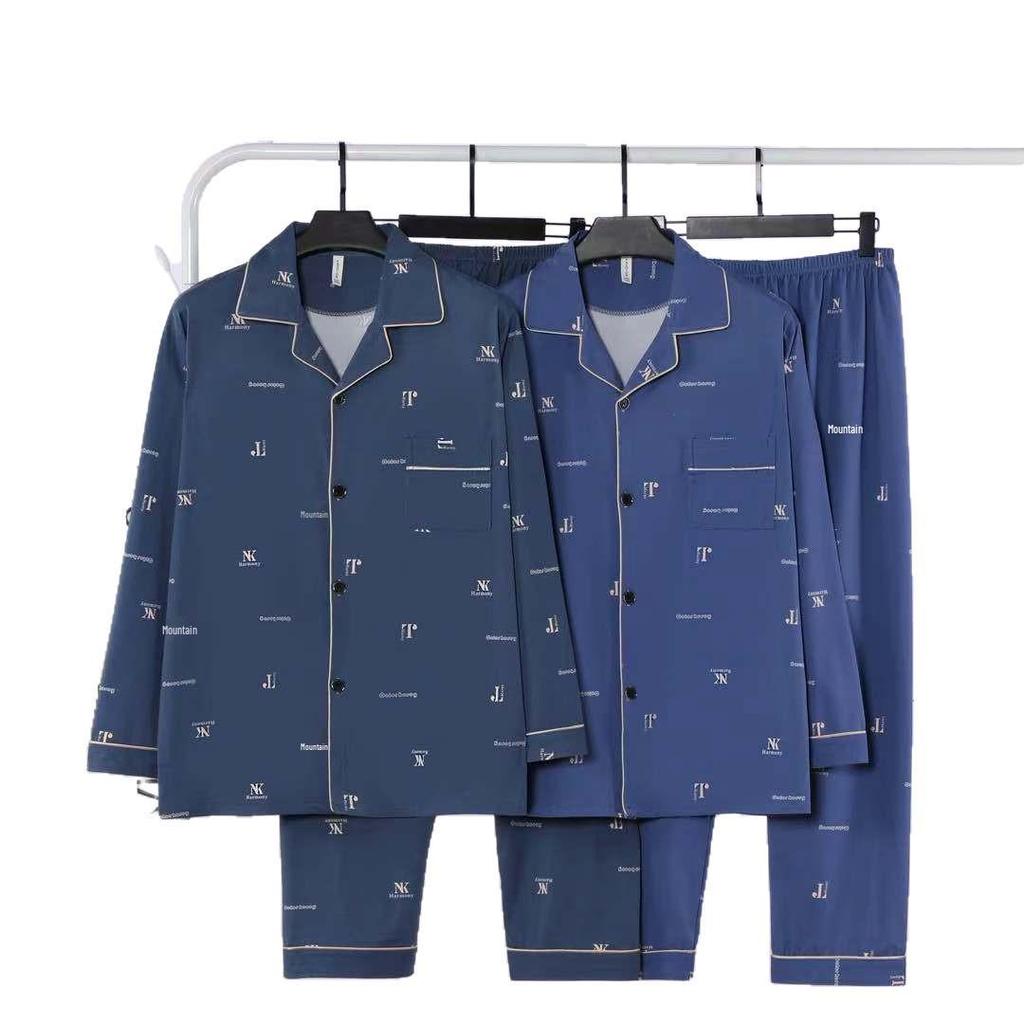 Dragon Pavilion Four Seasons Men's Pajama Set: Soft Lycra, Turn-Down Collar, Long Sleeve Cardigan, Long Pants, Loose Fit Homewear