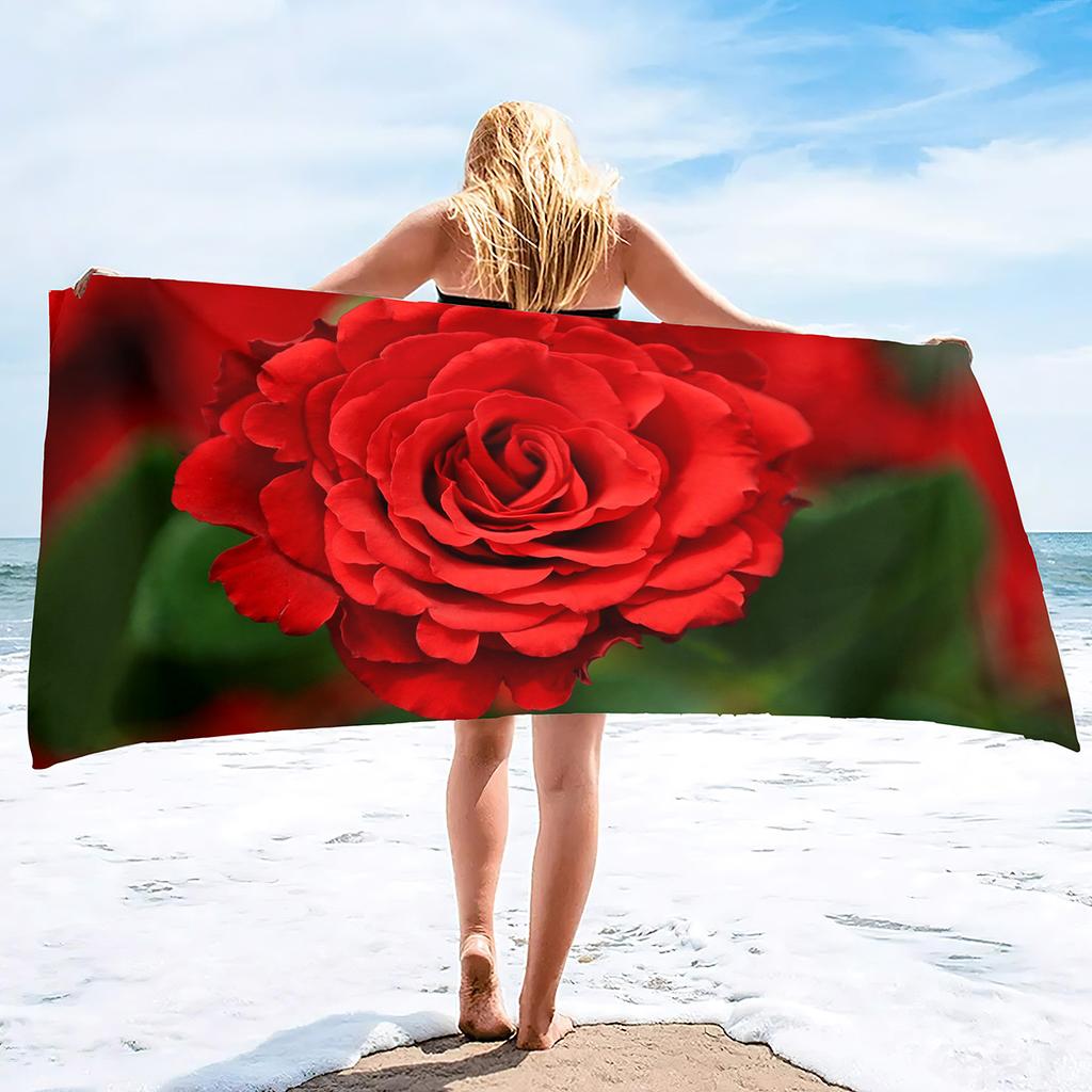 Beach Towel Rose Lightweight Terry Fabric Quick Dry Sandless Travel Absorbent Oversized Towel for Pool Swimming Bath Camping