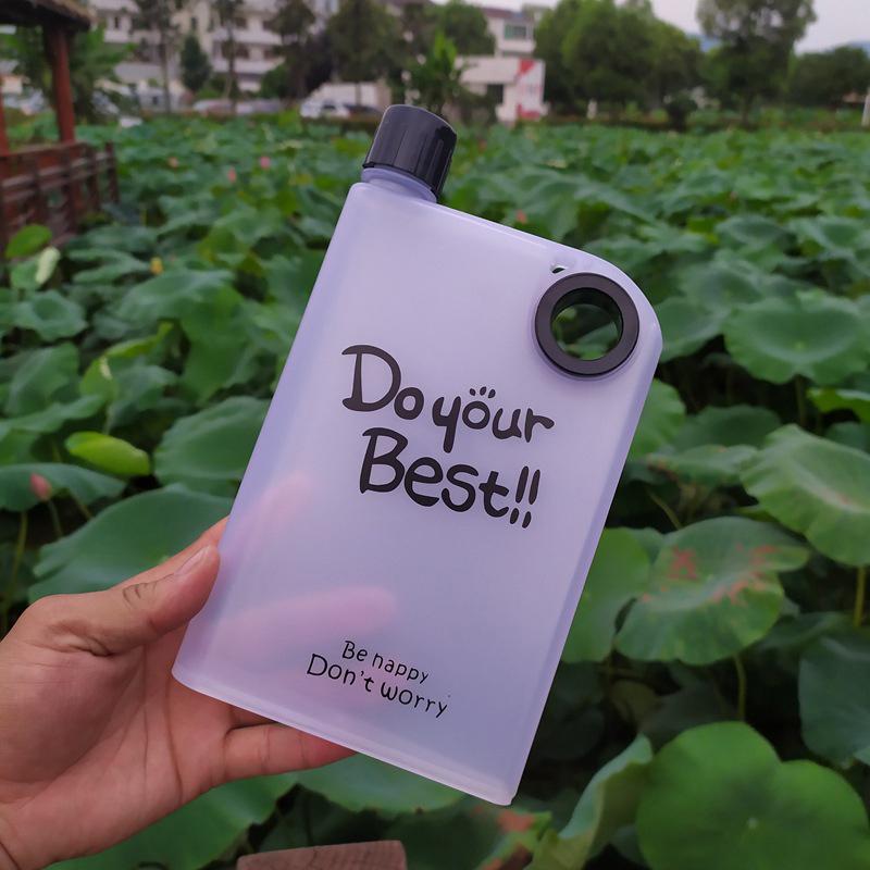 380Ml Transparent Flat Water Bottle Travel Bicycle Drinking Juice Cup Reusable Portable Plastic Bottles Bpa Free Sport Bottle
