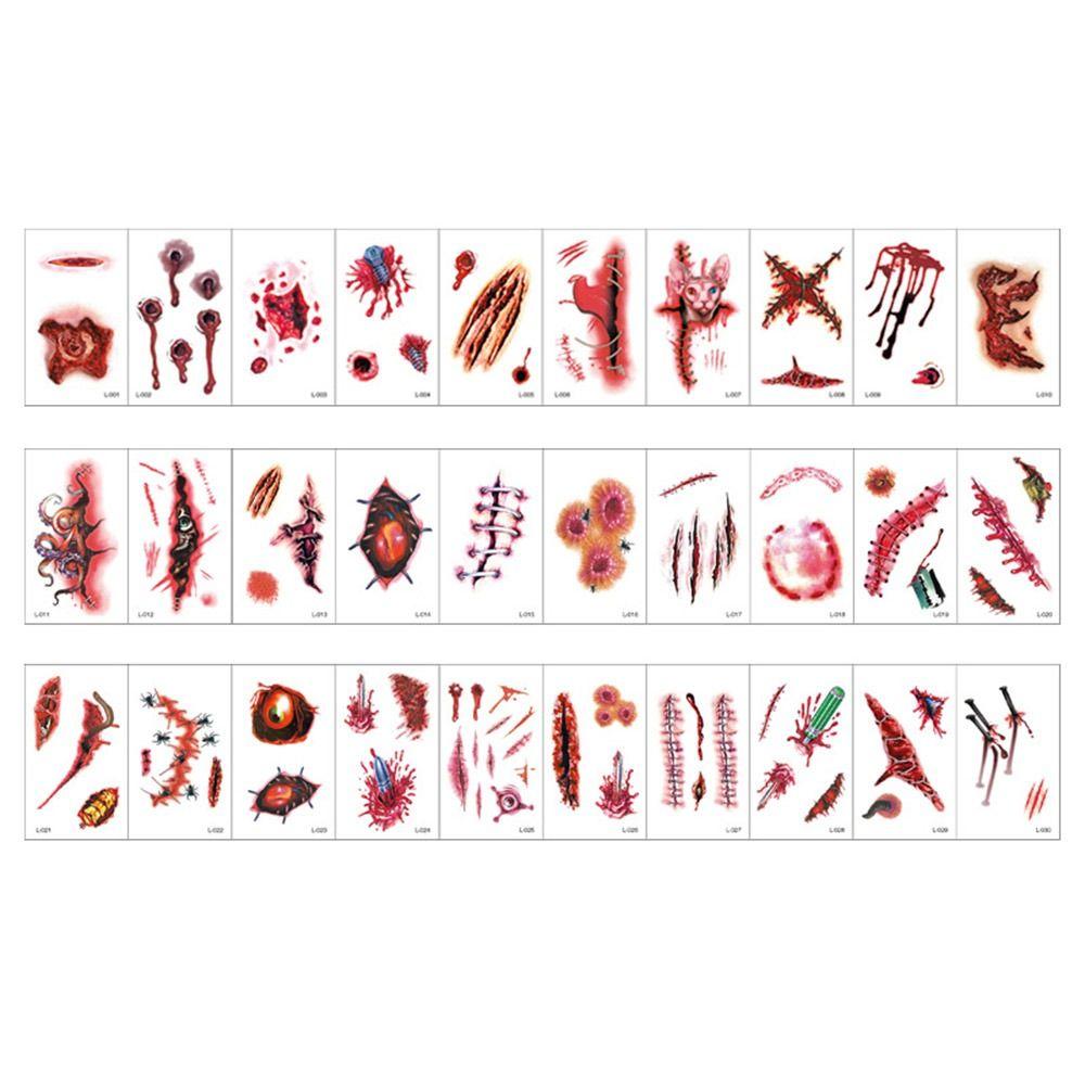 Body Makeup Temporary Tattoos Decals Multicolor Scary Wounds Scab Stickers Unisex