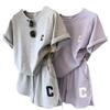 Women Summer 2 Piece Set Loose Short Sleeve T-Shirt Casual Shorts Sports Print Letter Casual Suit Large Size