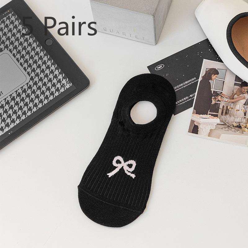 5 Paar Damen Frühling und Sommer Dünnes Netz Schleife Atmungsaktiv Flachmündig mit Niedlichen Unsichtbaren Socken