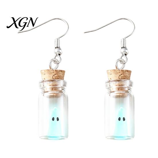 Retro Alternative Necklace Glow Ghost Necklace, Glow-in-The-Dark Bottle Pendant, Cute Mysterious Keepsakes Earrings, Gothic Halloween Jewelry