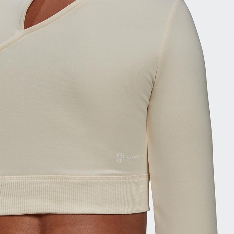 Adidas Solid Color Sports Fitness Long Sleeve T-Shirt Women Tops Light-Yellow HM3180