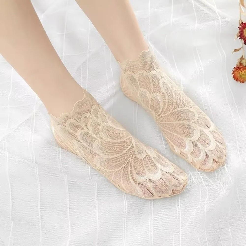 Lace Flower Mesh Ankle Socks Breathable Transparent Boat Socks Elastic Non-Slip Fishing Net Stockings Women's Fashion
