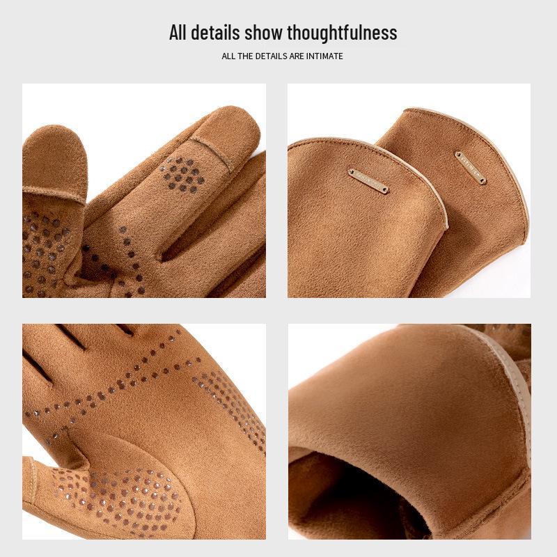 2022 Men's Winter Touchscreen Cycling Gloves - Suede, Velvet-Lined, Thickened, Non-Slip Silicone