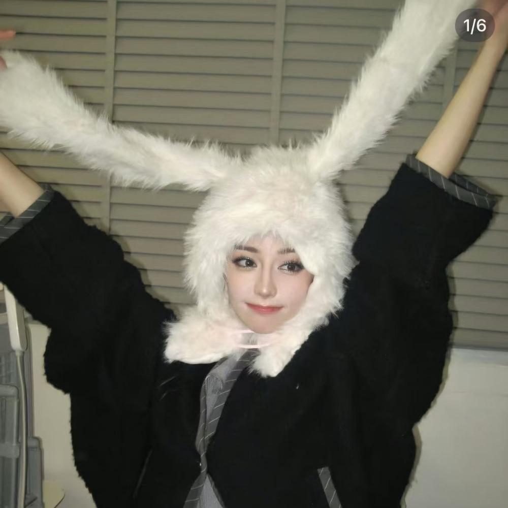 Winter Plush New Ear Protection Rabbit Lei Feng Hat Cute Integrated Thickened Rabbit Hair Cold Proof and Plush Warm Hat