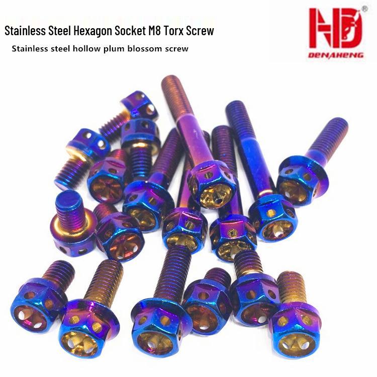 

M8 Flange Fixing Screws: Titanium-coated, Stainless Steel, Hex Socket, Hollow for Motorcycle Electric Vehicles M8-12 Gold