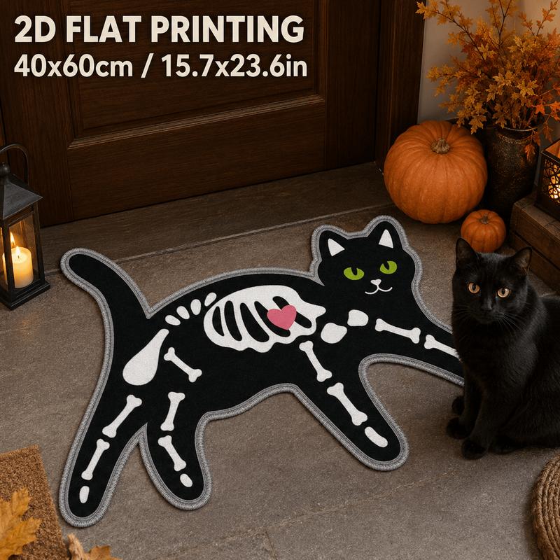 Halloween Shaped Rug Skeleton X‑Ray Black Cat Pink Heart Non‑Slip Absorbent Carpet For Bathroom Bedroom Decor