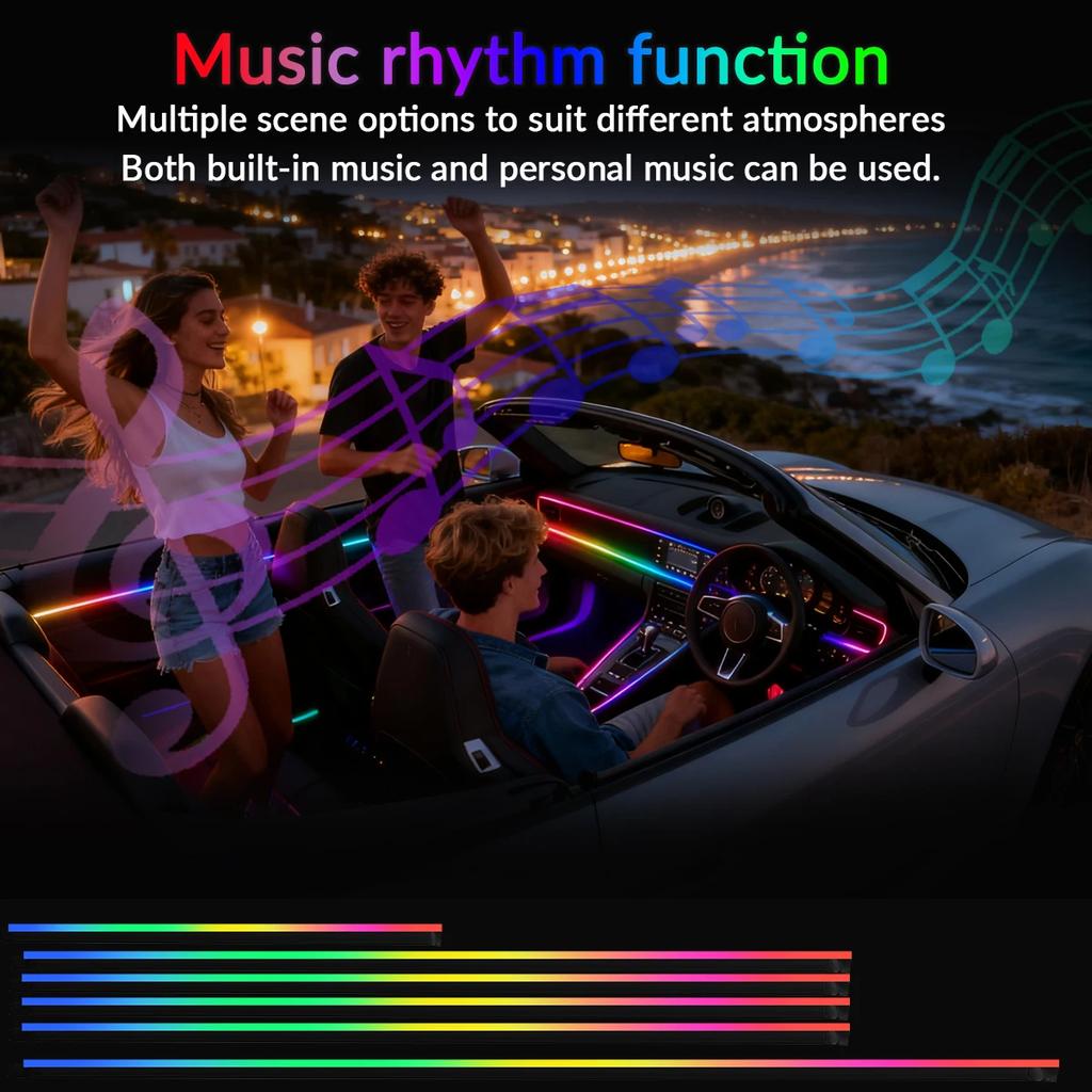 Full Color Streamer Car Ambient Lights RGB 64 Color LED Interior Hidden Acrylic Strip Symphony Atmosphere Lamp  by APP Control