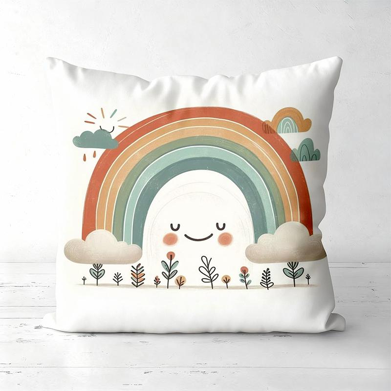 Cute Rainbow Patterned Cushion Covers for Home Decor Polyester Pillowcase, Sofa Decorative Cushion Cov Headboard Pillow