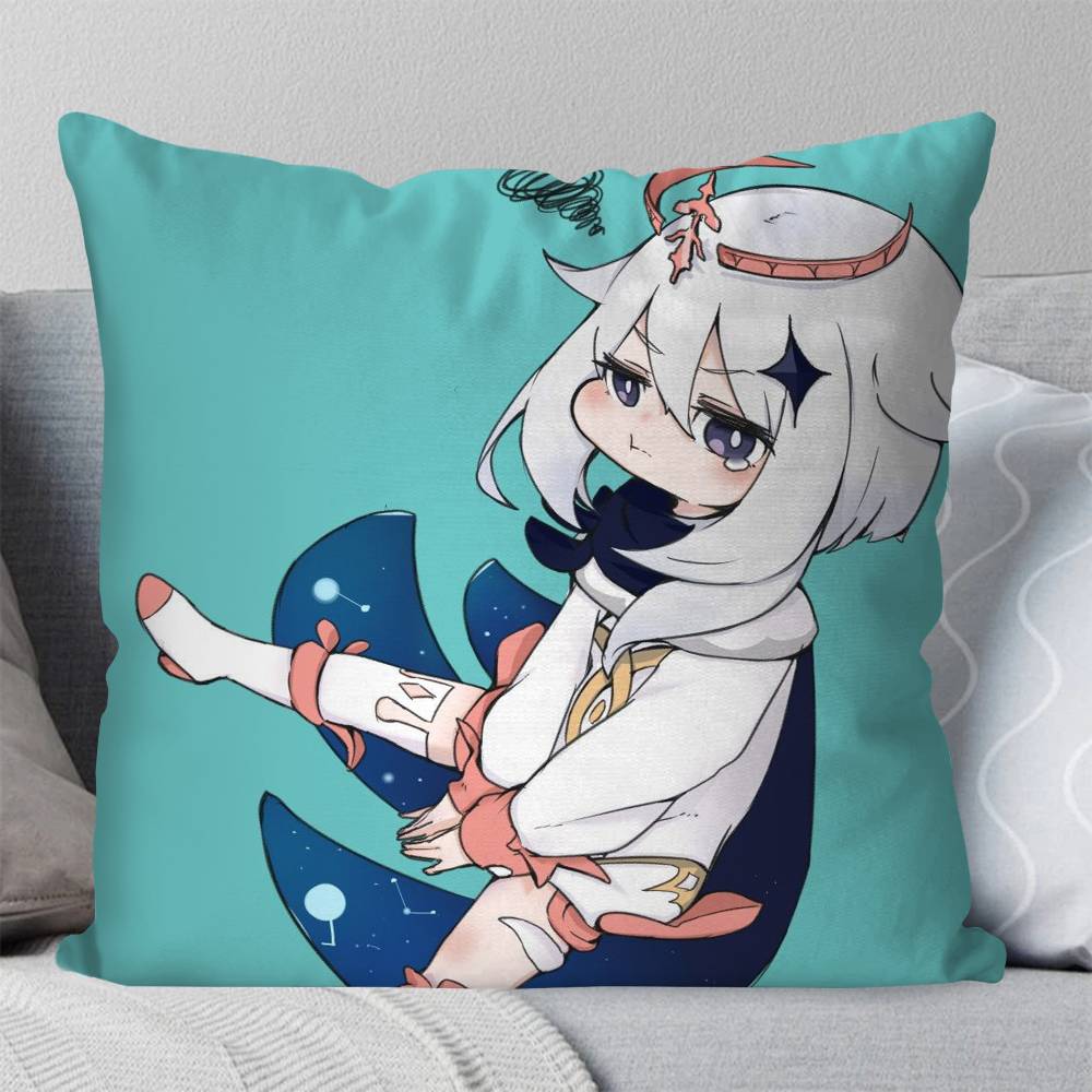 Paimon Game Anime Genshin IImpact Pillow Case Fashion Square Pillowcase Bedroom Sofa Room Ins Decoration Leisure