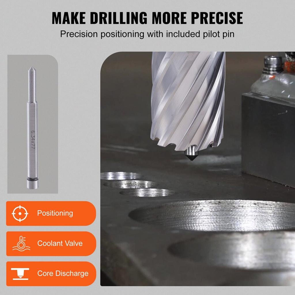 Annular Cutter Set, 6 pcs Weldon Shank Mag Drill Bits, 1" Cutting Depth, 1/2" to 1-1/16" Cutting Diameter, M2AL High-Speed Steel, with Pilot Pin and