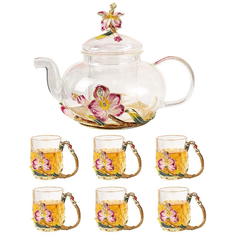 Shangqi Glass Kung Fu Tea Set with Butterfly Orchid Design