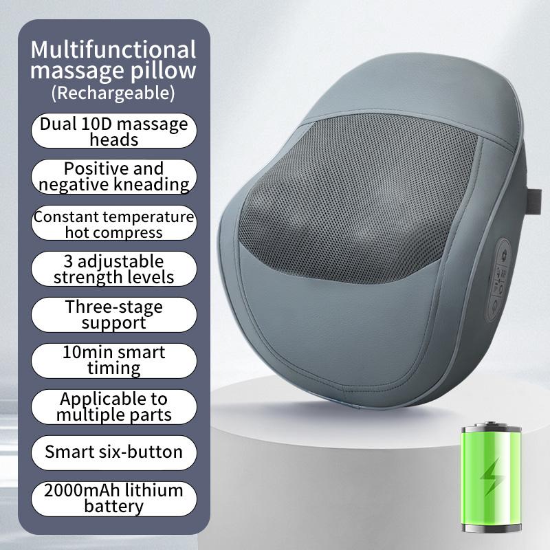 Cordless Back Massager with Heat Shiatsu 3D Kneading Neck Massage Pillow for Shoulder Leg Portable Stress Relax at Home Office