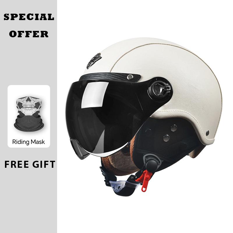 Vintage Motorcycle Helmet ECE DOT Approved Men Women Leather Jet Helmet Open Half Dirt Bike Helmet Electric Riding Cascos