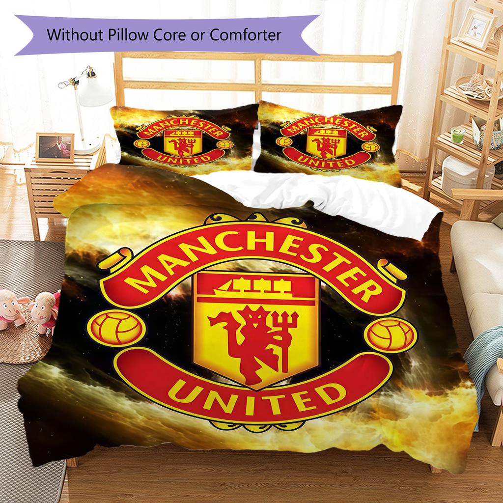 Man Utd Bedding Quilt Set Quilt Cover Pillowcase Home Decoration Birthday Gift (1 * Duvet Cover + 2 * Pillowcase, Without Core)